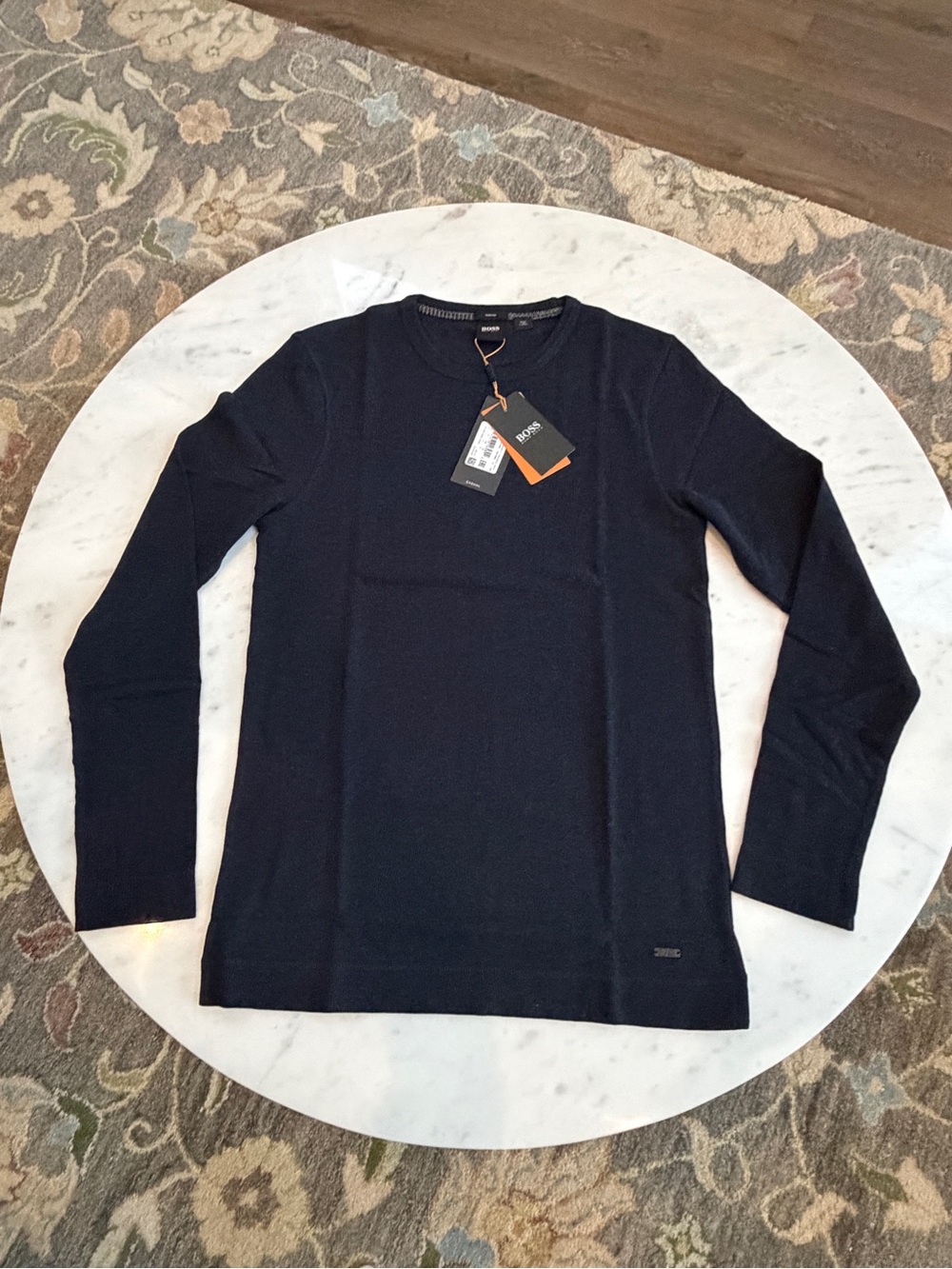 BOSS Hugo Boss Tempest Men's Large Navy Waffle Knit Crewneck Long Sleeve NWT